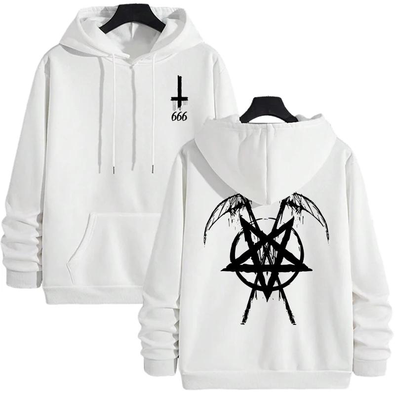 Autumn Winter Casual Sportswear Urban Fashion Hoodies Male Top Outwear 2025 Trendy Mens Hooded Sweatshirts Satan Pentagram Print