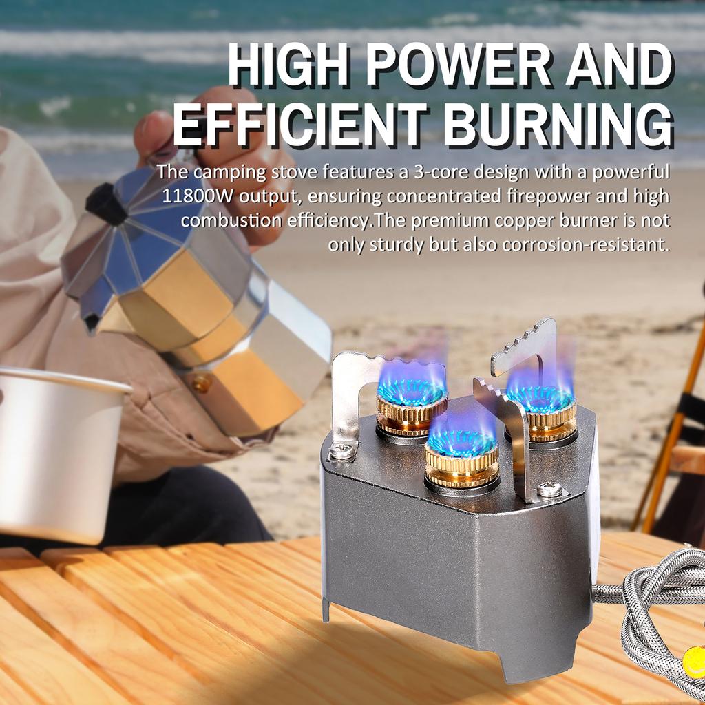 Portable 3-Cores Camping Stove 11800W High-Power GasBurner Stove Backpacking Stove with Adjustable