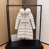 Standard autumn and winter Boedic waist big fur collar hooded long slim down jacket women's coat