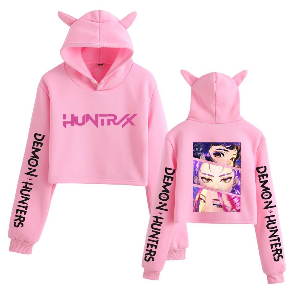 KPop Demon Hunters Printed Hoodie Women Fashion Pullover Girl Cute Cat Ear Sweatshirts Crop Tops