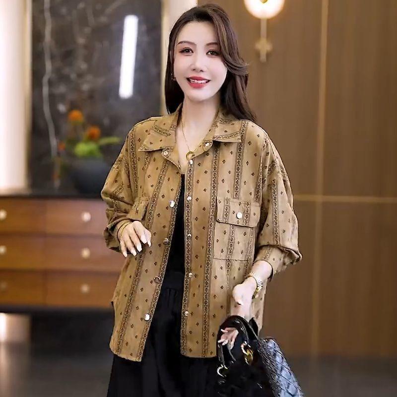 Early Autumn Tops for Women New  Design Loose Bat Shirt Long Sleeve Plaid Shirt Thin Jacket