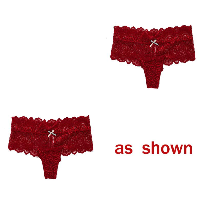 2Pcs/Lot Women Sexy Lace Panties Bow Low-Rise Temptation Lingerie Female G String Transparent Underwear Embroidery Thong Intimates