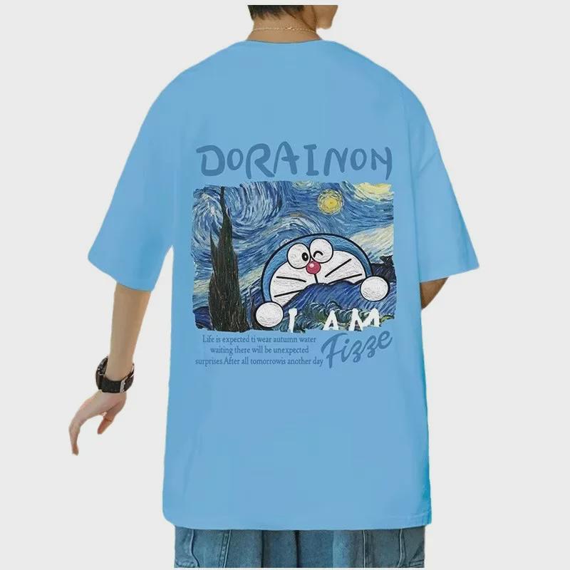 Doraemon Men's American Retro White Short Sleeve Couple T-Shirt