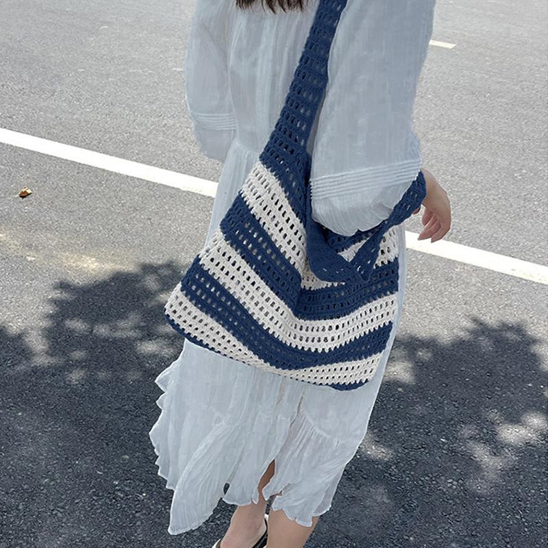 Handwoven Beach Crochet Bag for Women Lightweight Knitted Tote Handbag Summer Shopping Travel Shoulder Purse