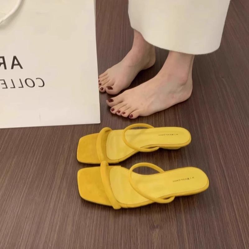 Fashion Hot Selling 2025 New Summer Low Heel Women Slippers Fashion Square Toe Slip On Slide Ladies Casual Dress Street Style Sandalias