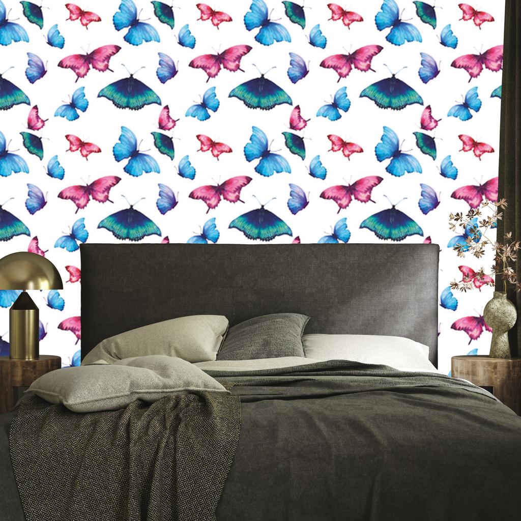Wallpaper Wall and colorful butterflies for living room and bedroom 50x1000