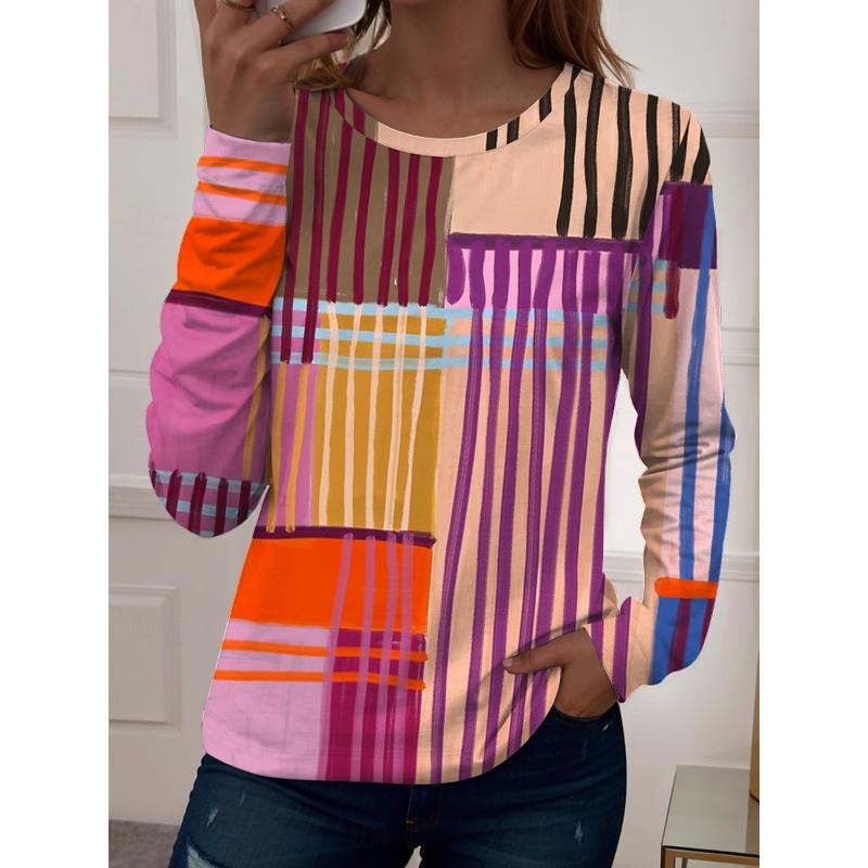 Irregular Pattern Women's Long Sleeve T-shirt Winter Warm T-shirt Top Fashion Casual T-shirt Party Essential Top