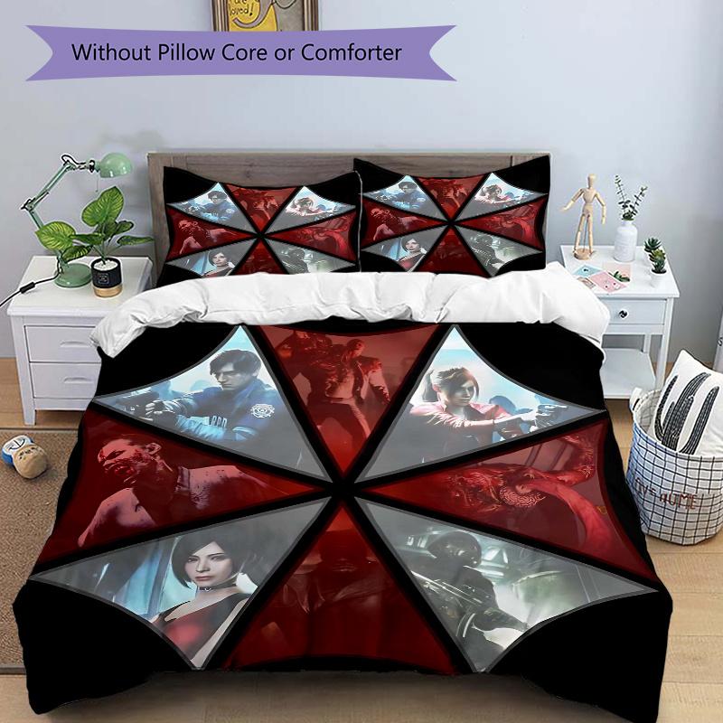 

3pcs Resident Evil Theme Bedding Set - Includes Quilt Cover and Pillowcases, Suitable for All Seasons, Machine Washable - Ideal Gift for Fam 135x200cm