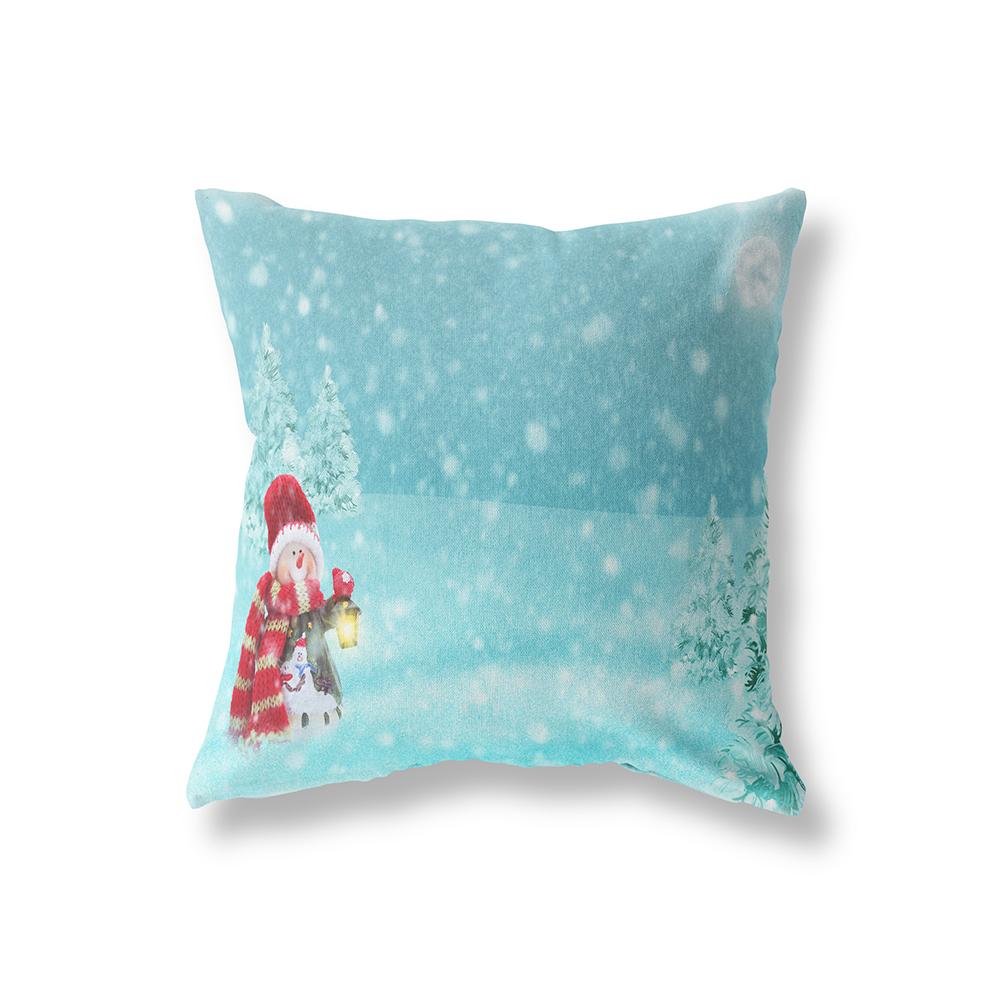 Cute Snowman Merry Christmas Print Pattern Polyester Cushion Cover Home Living Room Sofa Decoration Square Pillow Pillow Cover