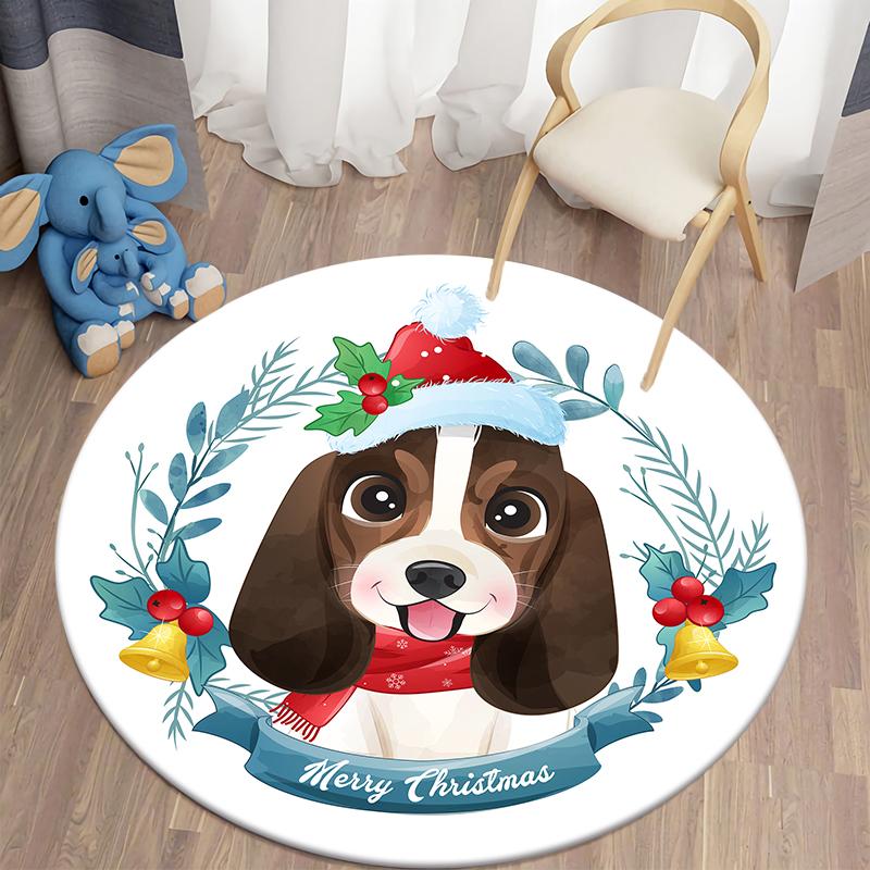 Christmas Kawaii Printed Round Carpet Children's Living Room Mat Floor Mat Yoga Mat Bedroom Chair Non Slip Mat New Year Gift