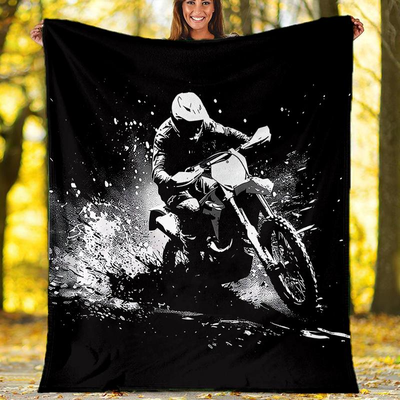 Coperta a Tema Stampata con Motivi di Moto da Fuoristrada - Perfetta per Divano, Letto, Viaggi e Uso Esterno | Lavabile in Lavatrice, Accogliente e Resistente.