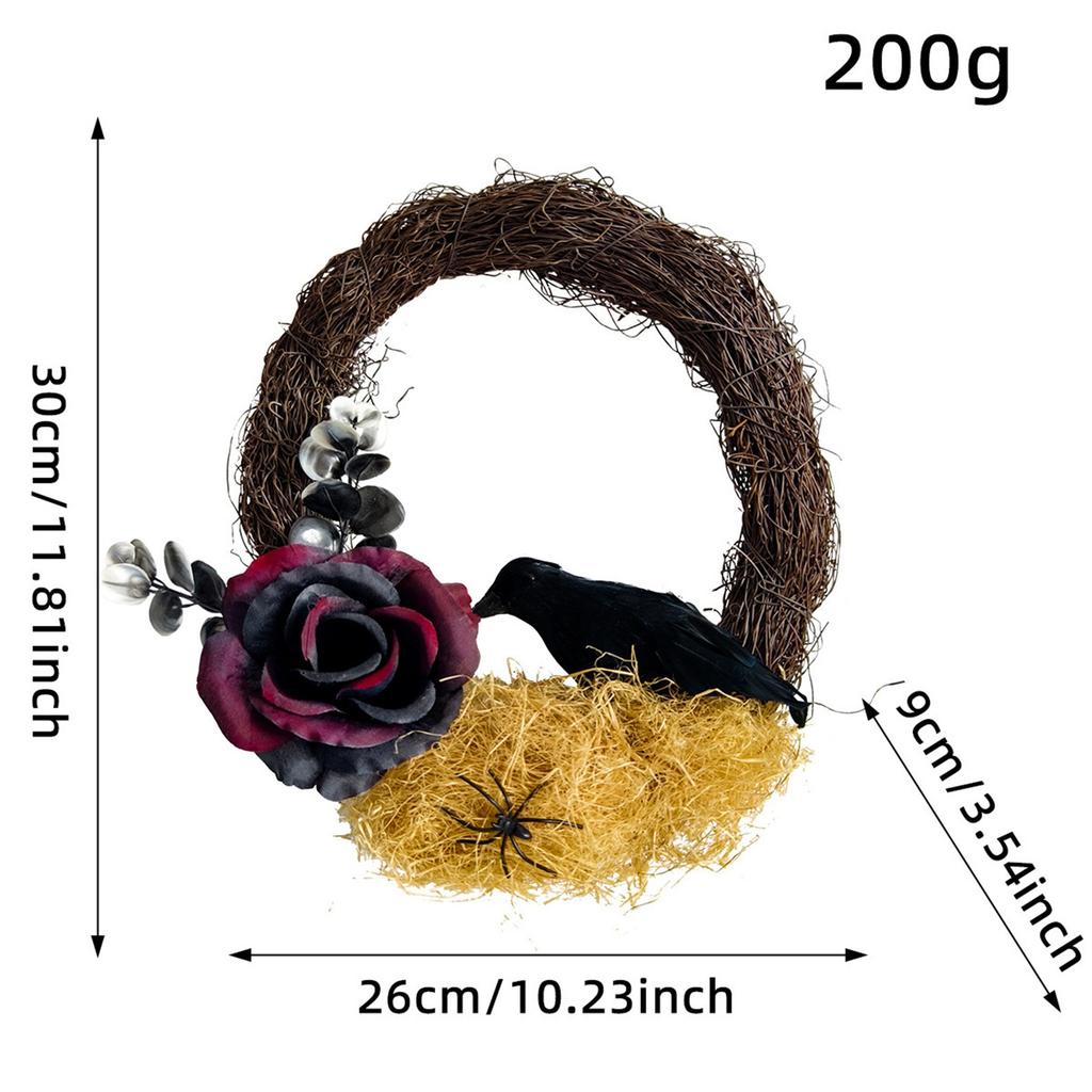 Halloween Dead Branch Rose Wreath For Front Door Crow Wreath Gothic Garland Creepy Porch Window Indoor Outdoor Halloween Decor