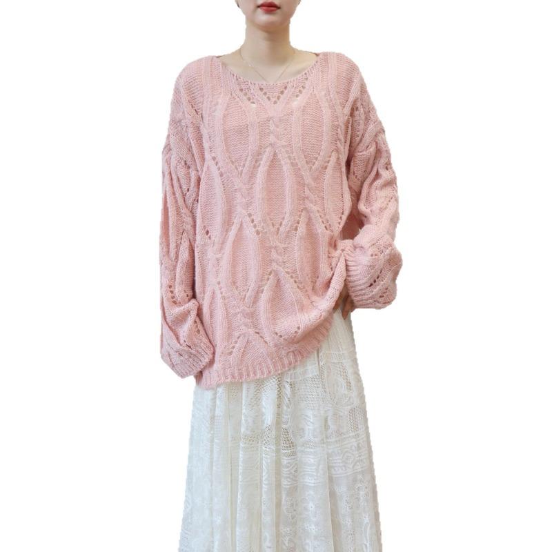 Early Autumn New Thin Hollow Loose Knitted Sweater Top Soft Waxy Gentle Wind Sweater Pullover Woman