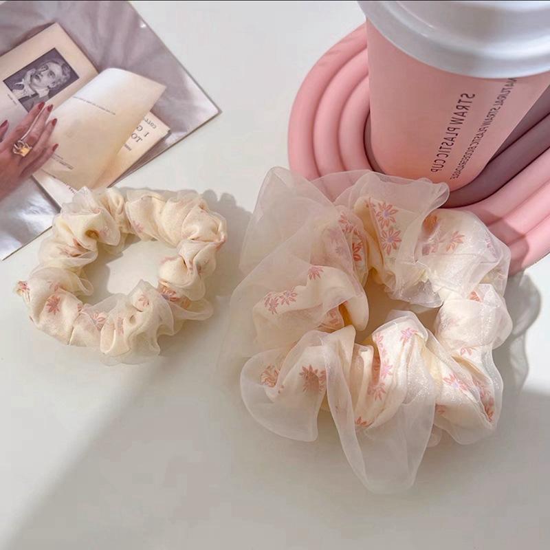 Double Layer Silk Organza Scrunchies Sweet Flower Hair Band For Girls Ponytail