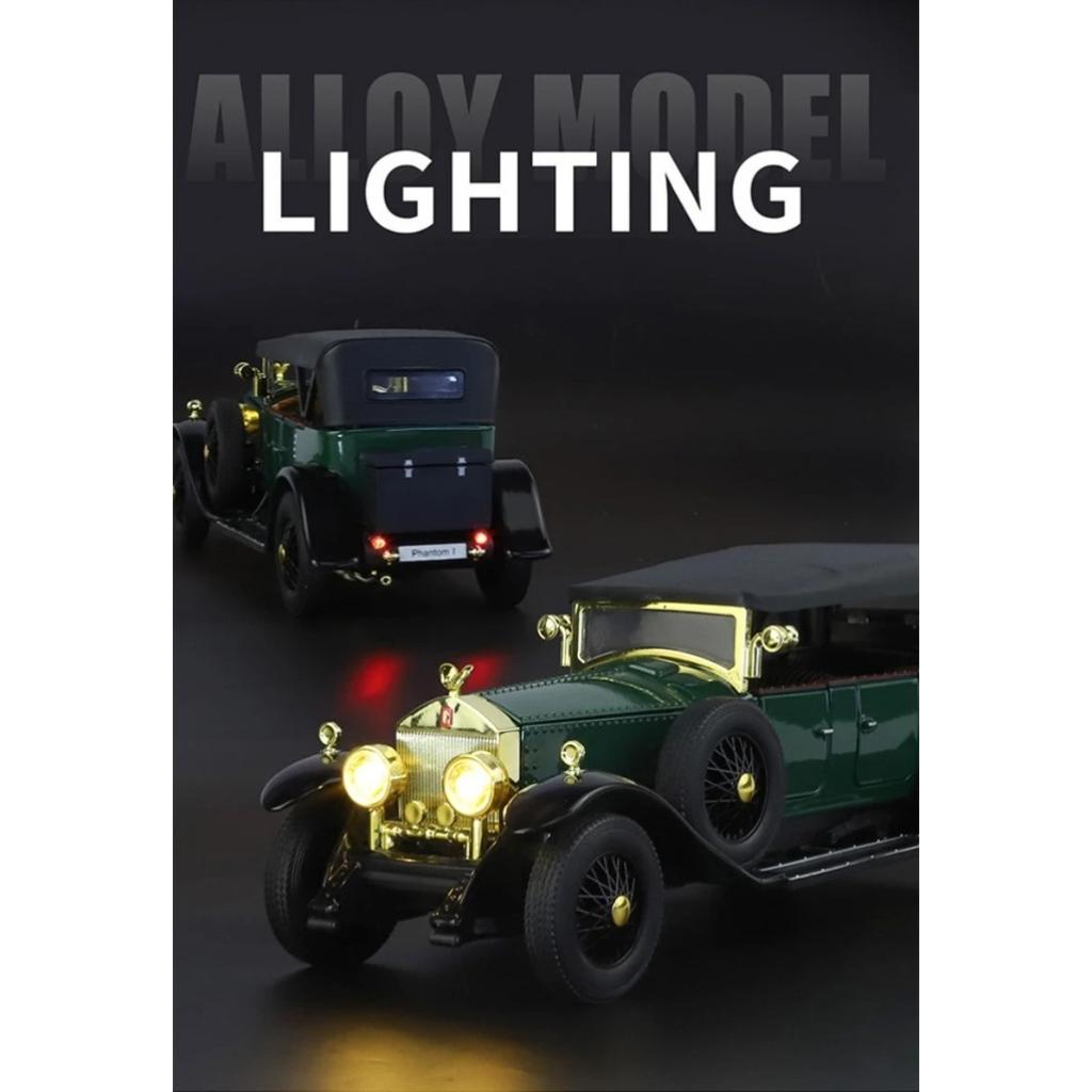 Simulation 1/24 Rolls-Royce Phantom Vintage Car Alloy Car Model Collection Ornaments Sound Light Pull Back Boy Gift Sound Light Miniature