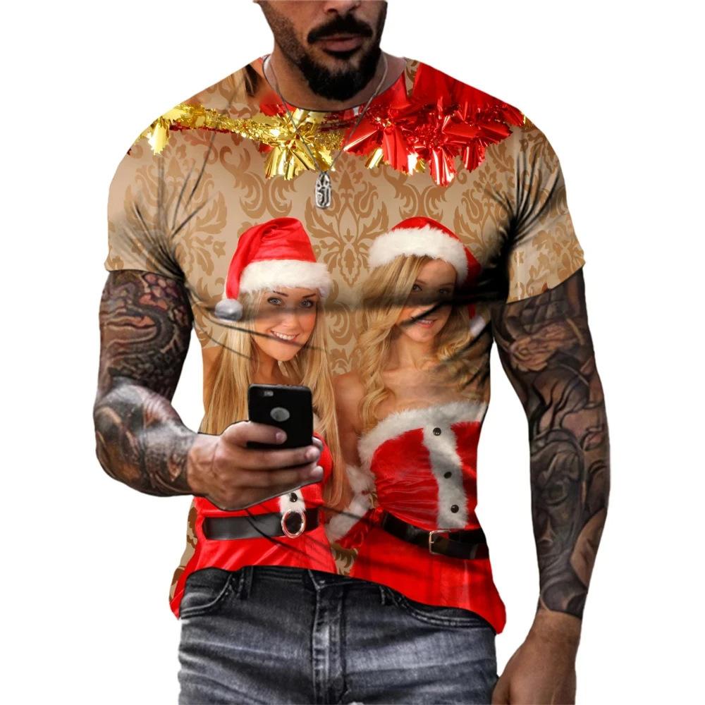 

Summer Men s T-shirt Santa Claus 3D Printing Casual Soft Comfortable Versatile Daily Round Neck Short Sleeved T-shirt 6XL