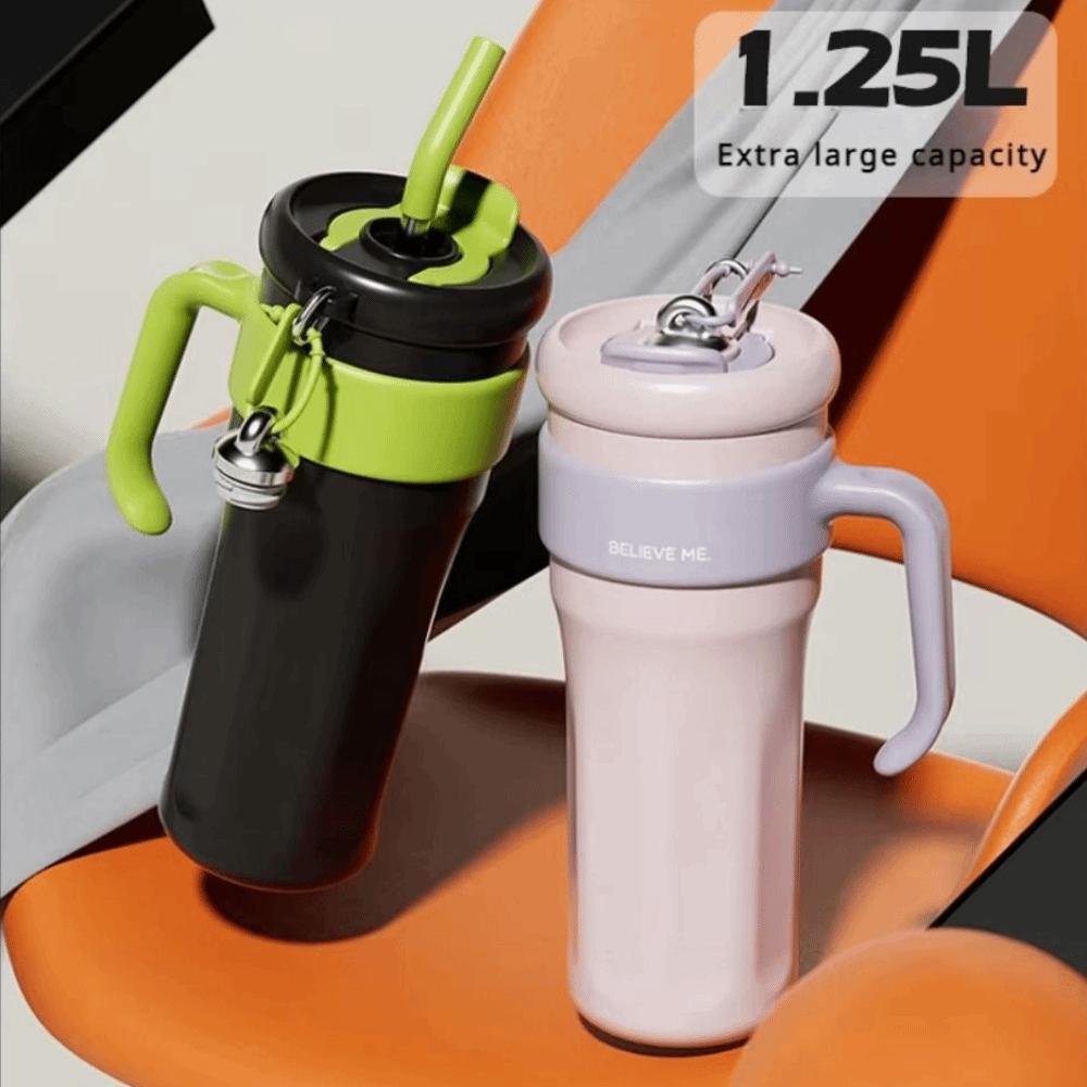 Large Capacity Insulated Water Bottle With Straw Office Double Drink Cup  Outdoor Activities