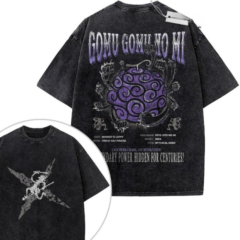 Oversize Vintage Washed One Piece T Shirt Boa Hancock and Jewelry Bonney Purple Pattern Anime Print Streetwear Casual Daily Wear