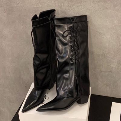 Damen Spitz Zehenbereich Klobige Kniehohe Stiefel Winterschuhe Neue Mode High Heels Chelsea Boots Freizeitschuhe Motorrad Botas