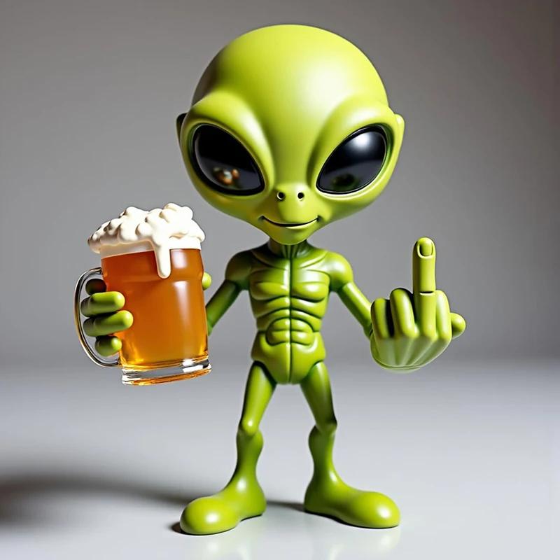 2026 New Funny Alien Statue Resin Beer Drinking Sculpture with Vivid Expression Waterproof Garden Decor Middle Finger Alien