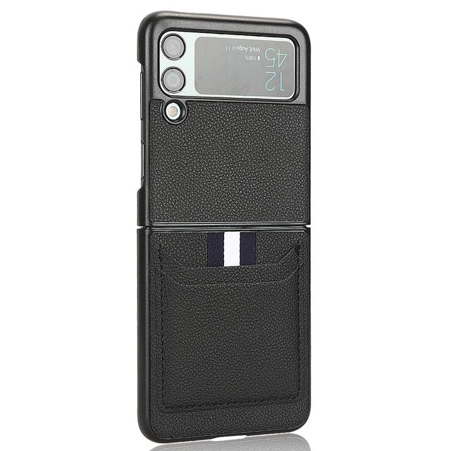 

Тонкий кожаный чехол для телефона без отпечатков пальцев для Samsung Galaxy Z Flip 4 5g Flip3 Flip4 Flip 3 Zflip4 с карманом для карт, матовые чехлы for Samsung Z Flip 3 чёрный