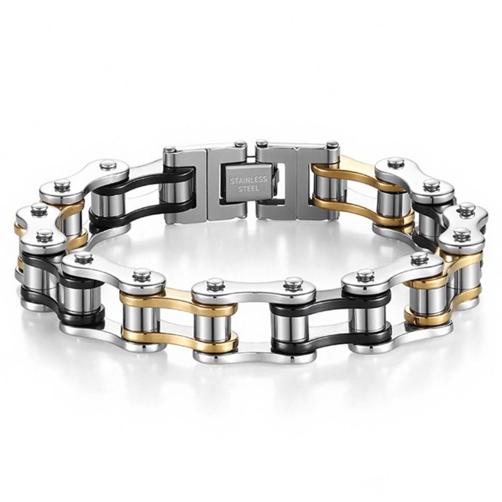 Stainless Steel Bike Chain Design Bracelet Adjustable High Polished Biker Link Chain Bracelet Comfortable To Wear Fashion