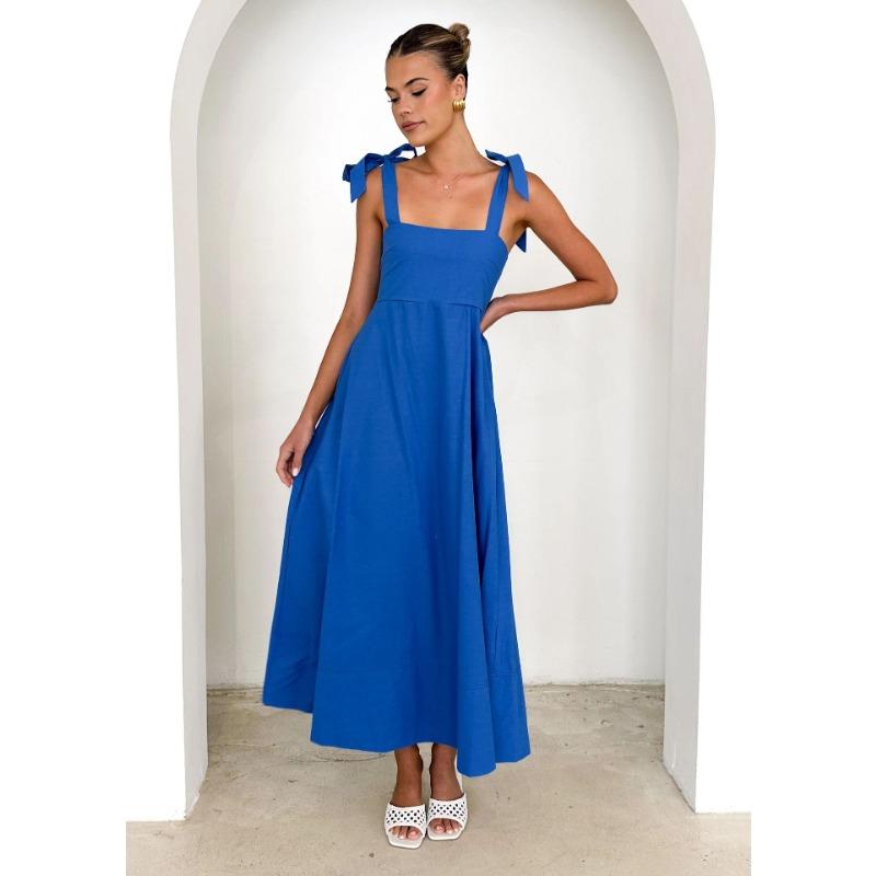 

Женское летнее платье макси без бретелек, платье со шнуровкой XL синий