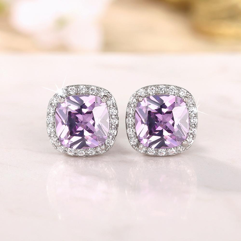 Ne'w Bright White/Yellow/Pink CZ Stud Earrings for Women Fashion Contracted Jewelry High Quality Wedding Engagement