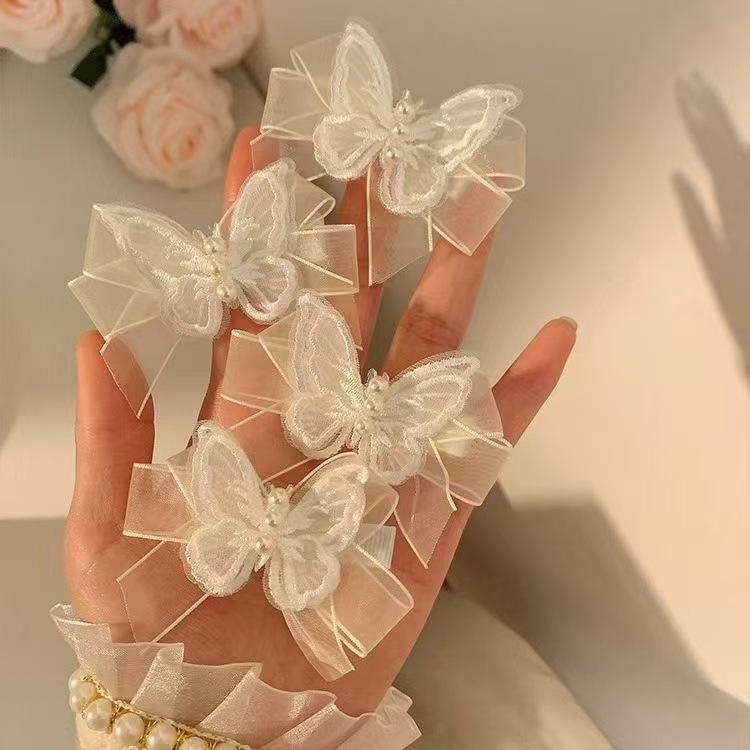 Gentle White Lace Bow Duckbill Clip for Bangs & Ponytails