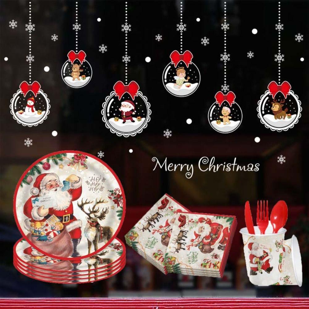 Thickened Christmas Disposable Tableware Set Santa Claus Print Paper Plate and Cups  New Year 2025