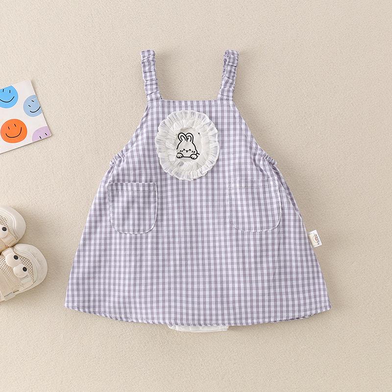 Plaid Strappy Sleeveless Summer Romper for Baby Girls 80 cm