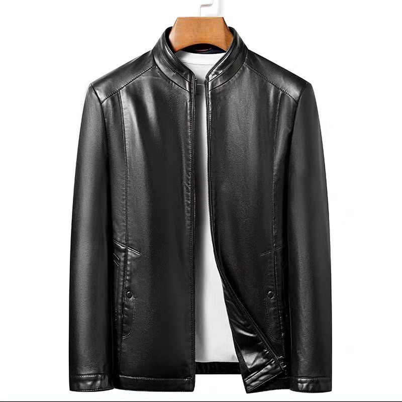 Thickened thermal leather jacket men's middle-aged and elderly men's rabbit fur collar winter velvet leather jacket dad winter top coat