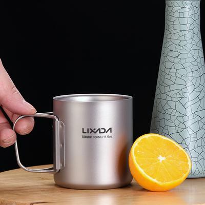 Lixada Taza de Agua de Titanio de Doble Pared de 330 ml Taza de té y café para el hogar Camping al Aire Libre Senderismo