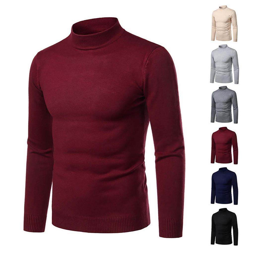 Retro simple solid color turtleneck bottoming sweater men's inner and outer wear casual men's thin slim-fit knitted sweater