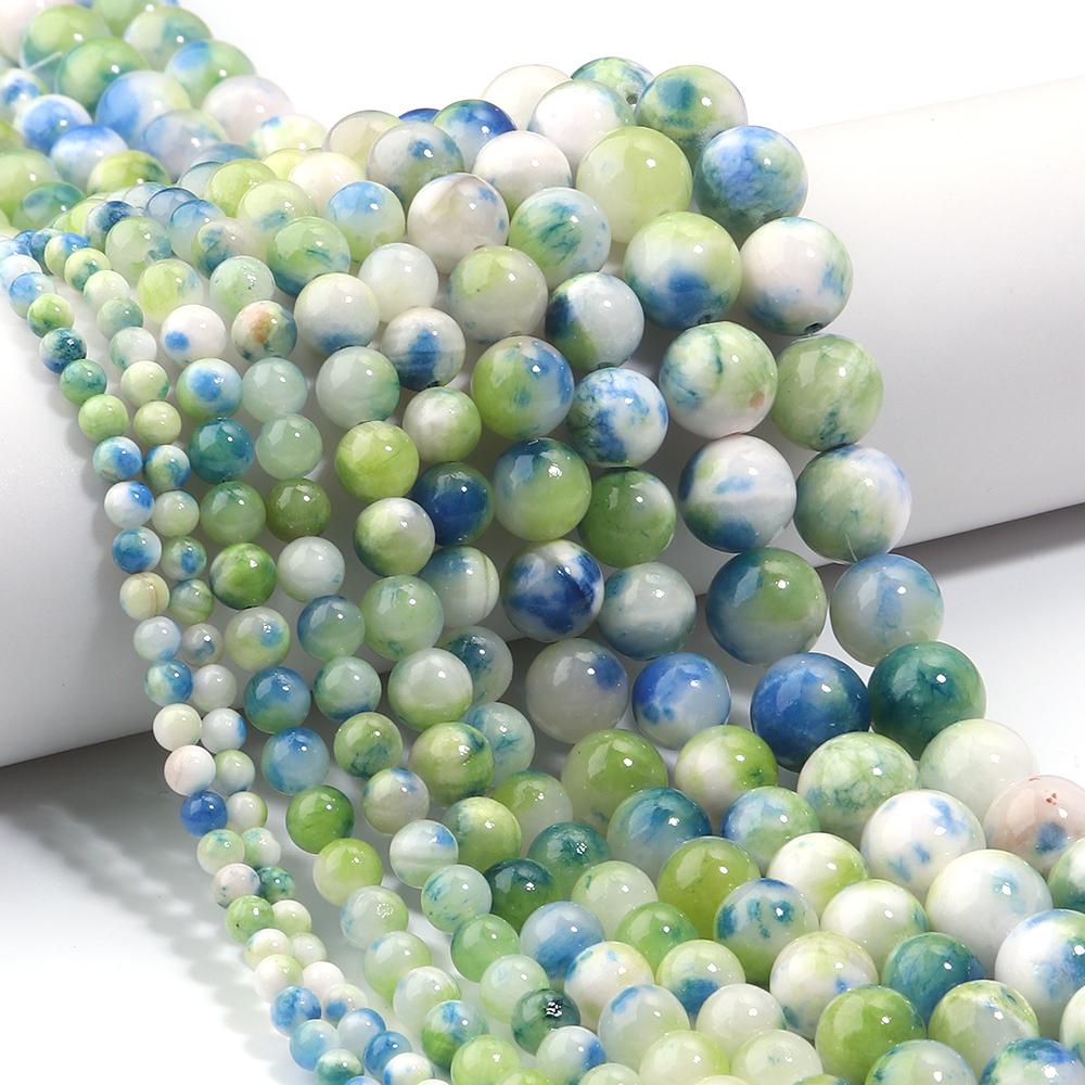 4 6 8 10 12mm Natural Persian Jade Stone Beads Blue Yellow Mixed Round Loose Beads For Jewelry Making DIY Bracelets Necklace