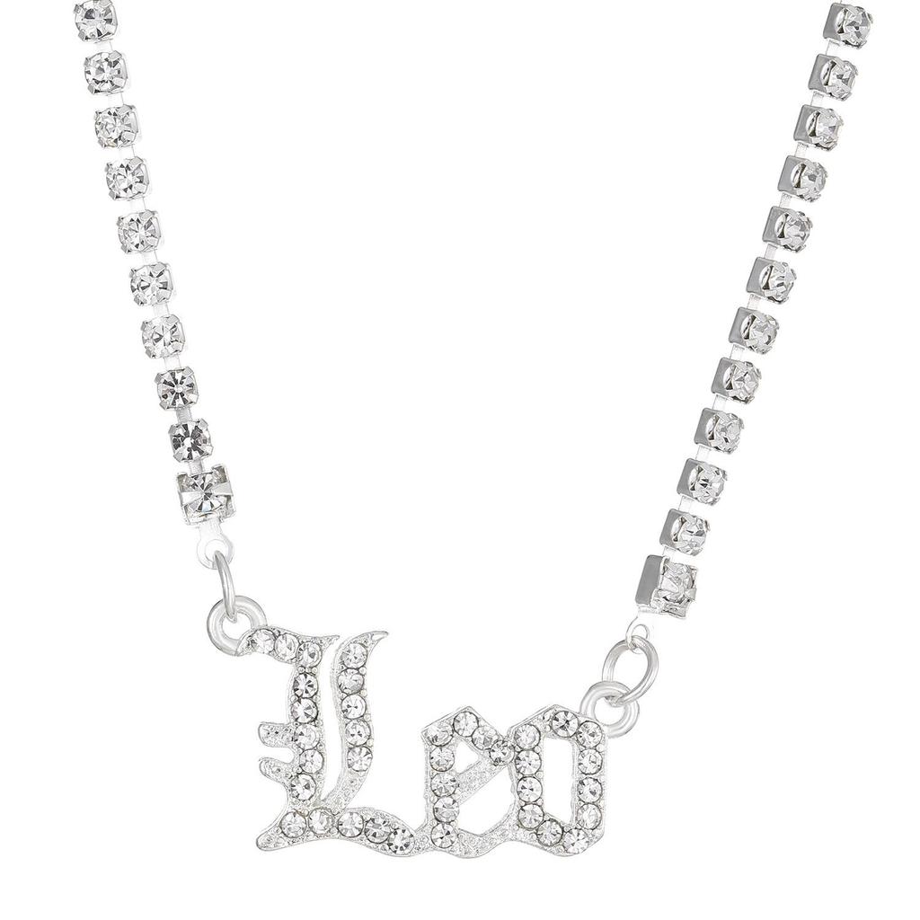 Fashion Twelve Zodiac Super Flash Rhinestone Inlay Necklace Sweater Chain Pendant