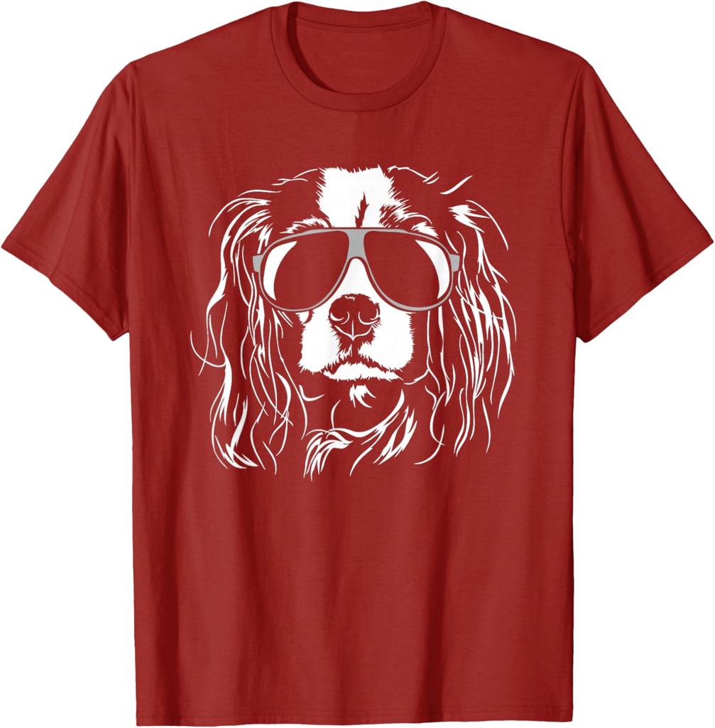 Cavalier King Charles Spaniel Wearing Sunglasses Graphic T-Shirt Cool Dog Lover Gift Cotton Tee