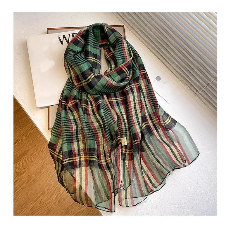 Four Season Silk Wool Scarf Women Hijab Plaid Pashmina Shawls And Wrap Luxury  Bandana Bufanda Blanket Scarves