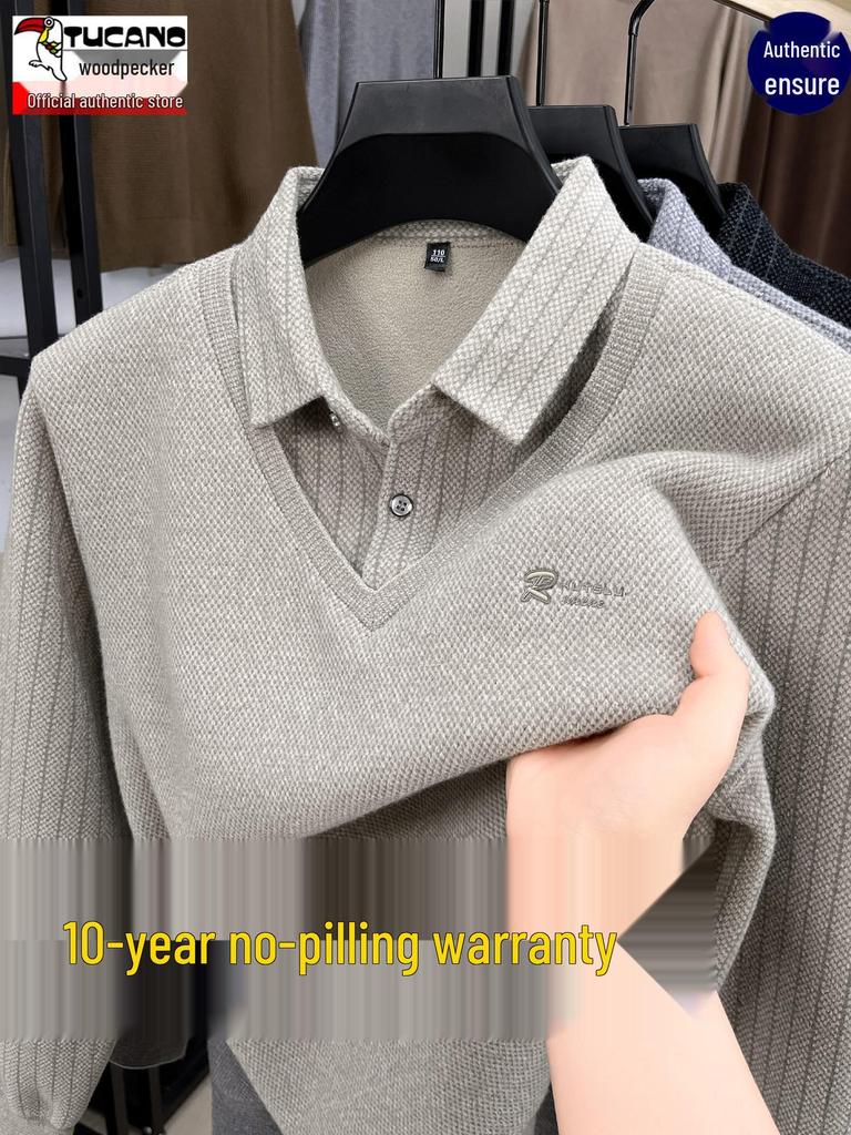 Woodpecker Men's Winter Fleece-Lined Turtleneck Sweater - Thick, Warm Knit for Middle-Aged Dads