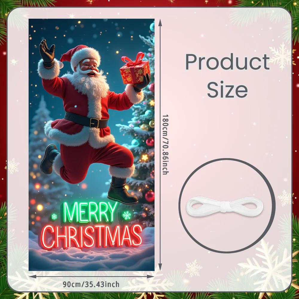 Santa Claus Christmas Door Cover Cloth Lining Decor for Outdoor Garden Kitchen Home Decorations Open the Door Holiday