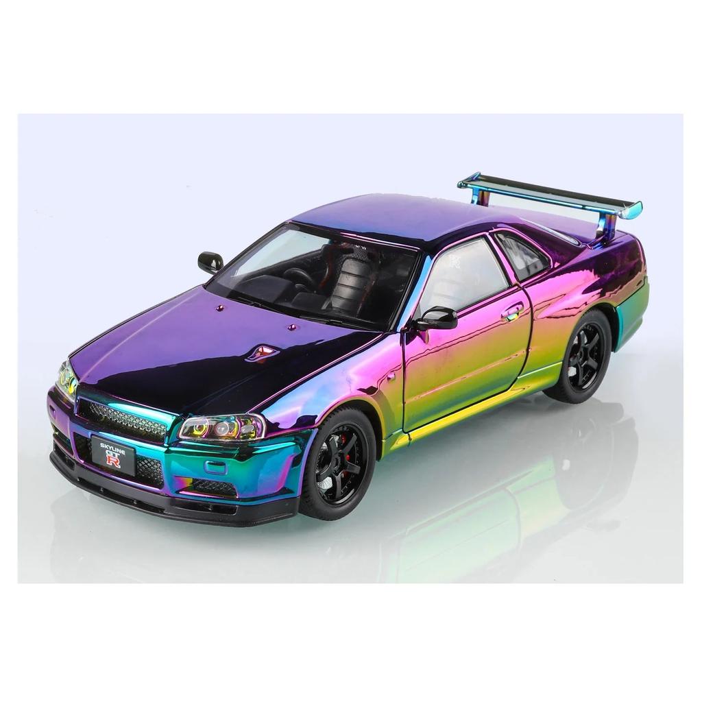 1/24 Nissan Skyline GT-R GTR R34 Alloy Electroplated Sports Car Model Diecast Metal Racing Car Vehicles Model Sound Light Kids Toy Gift