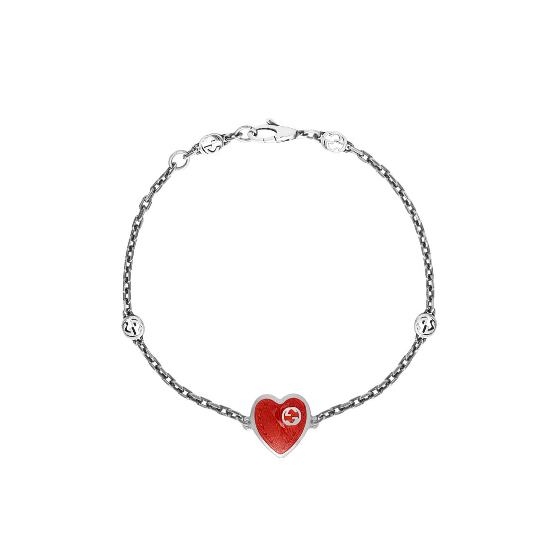 Gucci GG Marmont Double G Logo Classic Quilted Shiny 925 Silver Bracelet Women bracelet Red 645546-J89B4-1192 18