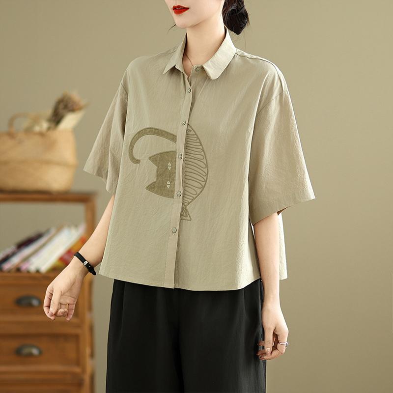DIMANAF 2026 Women Plus Size New Summer Blouse Shirt Short Sleeve Casual Loose Lady Tops Shirts Cotton Button