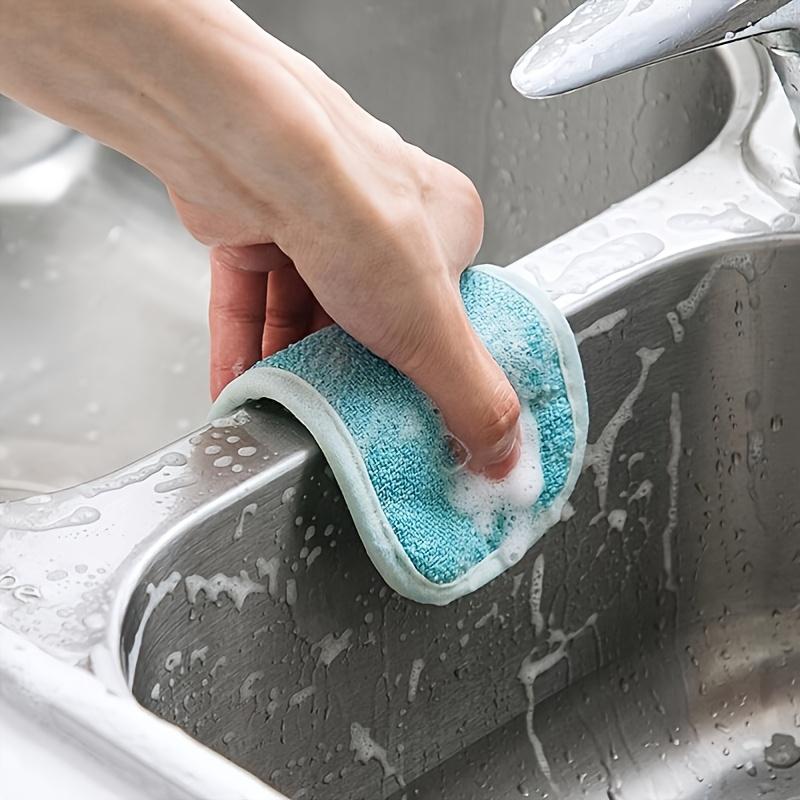 1/2/3pcsNon-Scratch Microfiber Sponge,Multi-Purpose Scrub Sponges For Kitchen Kitchen Gadgets,Cleaning Plate Sponge Kitchenware