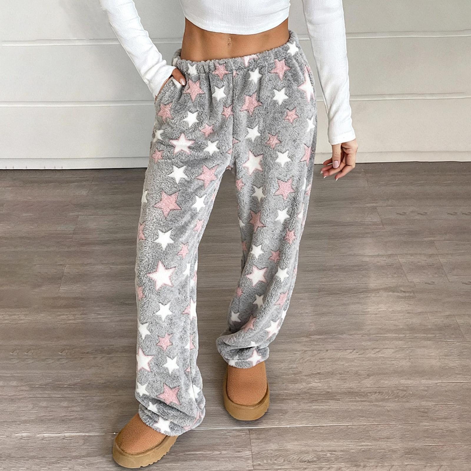 Женские пижамные брюки, плюшевые пижамные брюки, мягкие пижамные брюки с эластичной талией, брюки со звездами с 2 карманами XL