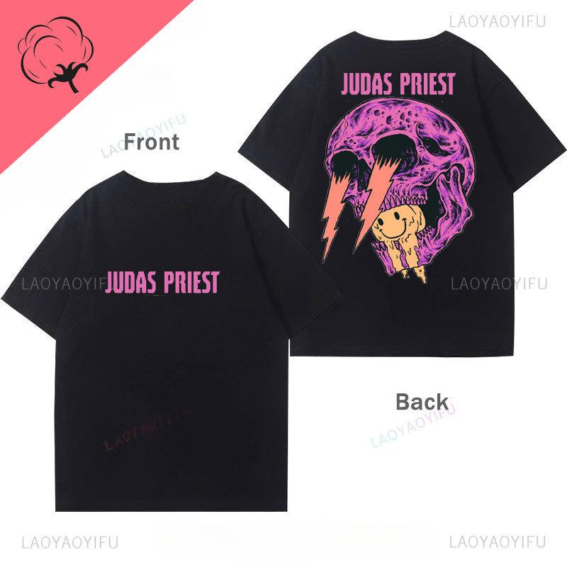 Camiseta Judas Priestr Shirt Heavy Metal Band Rob Halford Goth Clothes Unisex Cotton Crewneck 2Sided Print Tee Camisa Graphic