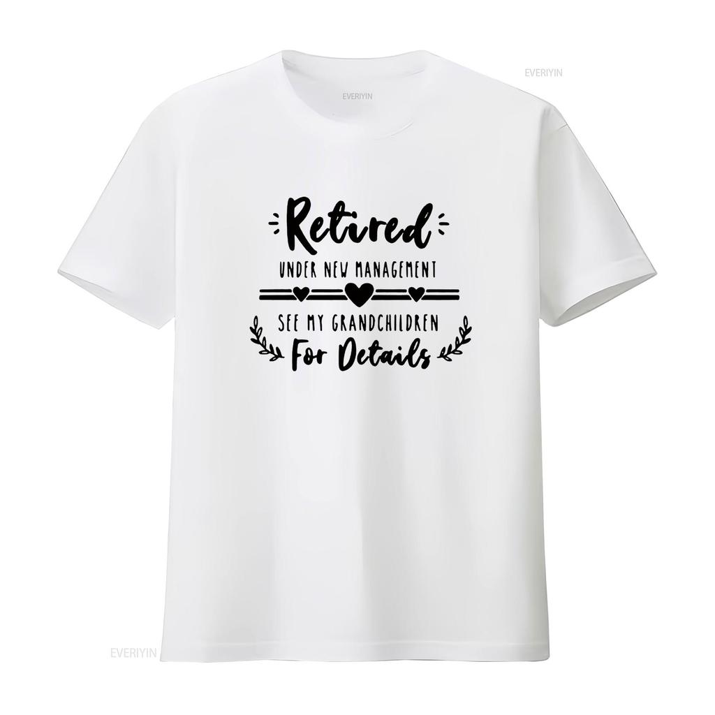 Retired Under New Management See Grandchildren For Details T Shirt Funny Retirement Grandma Womens White Large vintage Washed