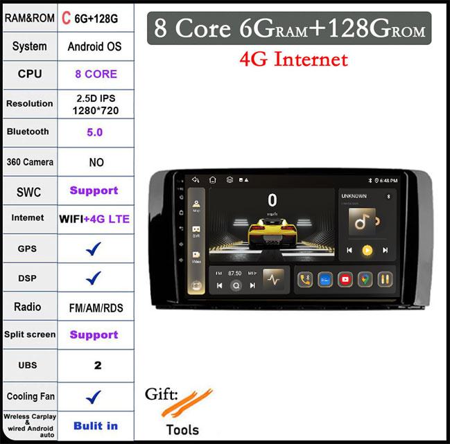 9 Lnch DSP RDS Android 14 For Mercedes Benz R-Class 2005 - 2017 Car Radio Stereo Multimedia Navigation Carplay Auto