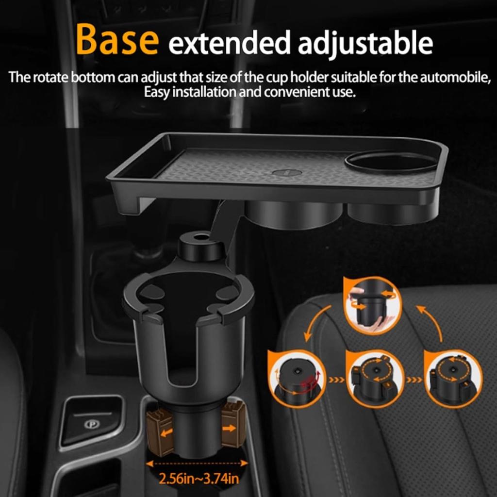 Vehicle-Mounted Multifunctional Water Cup Holder Tray Black Adjustable Cup Holder Dining Plate Expandable Bracket Storage Space-Saving
