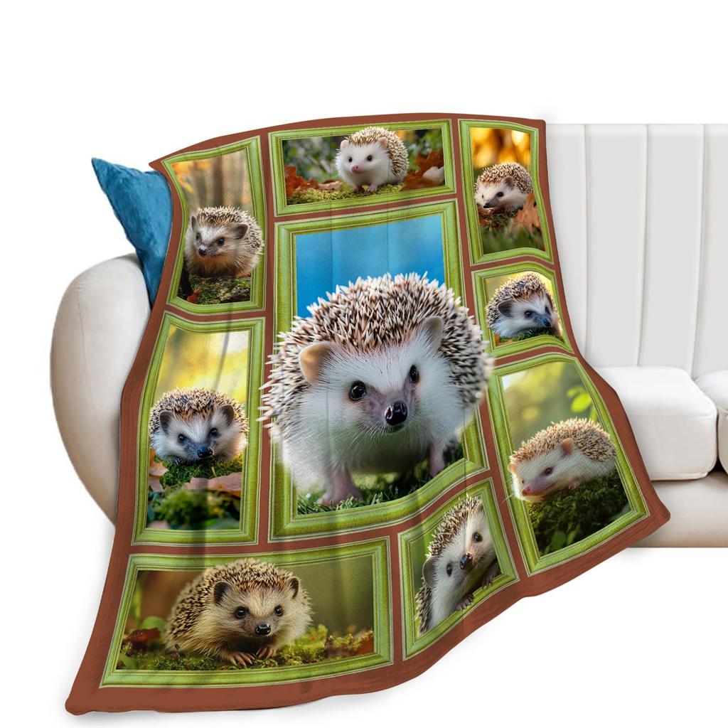 Cute Hedgehog Throw Blanket Super Soft Cozy Lightweight Fuzzy Comfy Flannel Blanket Plush for Couch, Sofa, Bed, Travel, Camping